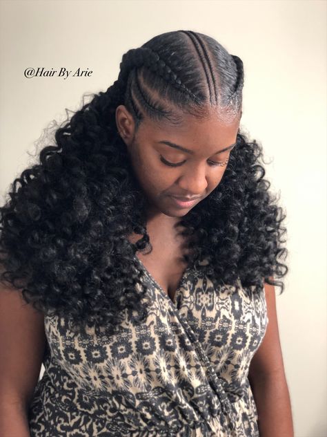 Cornrow Curly Ponytail, Cornrow Hairstyles With Curls, Crochet Ponytail Hairstyle, Big Cornrows Hairstyles, Diy Hair Wig, Latest Hair Braids, Hair Braid Patterns, Feed Ins, Cornrows Natural Hair