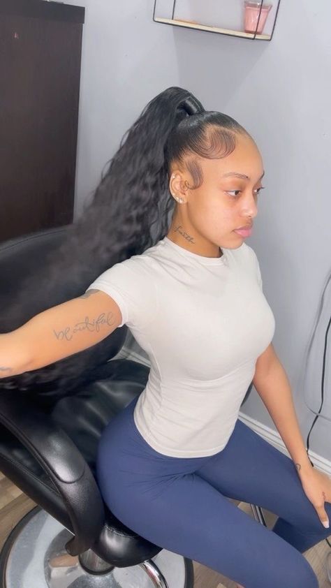 Cute Ponytails Weave, Up Down Ponytail Hairstyles Weave, Slick Black Ponytail, 2 Slick Back Ponytail Weave, Slick Up Hairstyles, Slick Up Ponytail Weave, Cute Hairstyles Black Girls Weave, Deep Wave Ponytail Weave, Ponytail To The Back