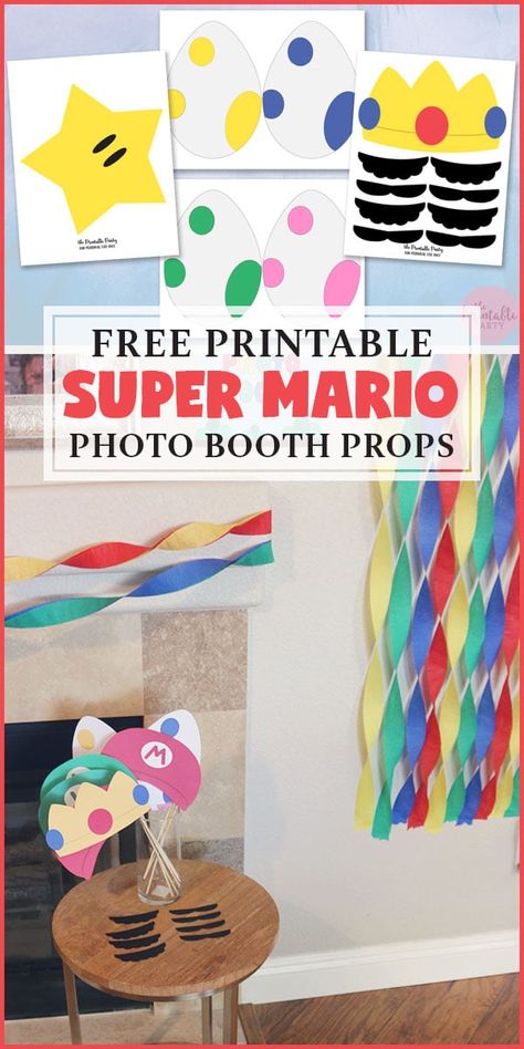 Free Party Printables Super Mario Photo Booth Props and Party Decorations Super Mario Photo Booth Props Free, Super Mario Photo Booth Props, Mario Labels Free Printable, Pin The Mustache On Mario Printable, Mario Photo Props, Super Mario Birthday Party Decorations Free Printable, Super Mario Display, Super Mario Birthday Printables Free, Mario Photo Booth