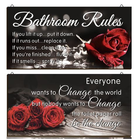 PRICES MAY VARY. What You Will Get: the package includes 2 pieces of red rose bathroom accessories, and the enough quantity and nice combination can meet your home bathroom wall decor needs or you can share with others Reliable and Sturdy: the bathroom decor is mainly made of quality wood material, with clear and vivid printing, smooth surfaces and no burrs, not easy to break or fade, reusable and can serve you for a long time Suitable Size: each wall decor measures approx. 30 x 14.7 x 0.5 cm/ 1 Rose Bathroom Decor, Rose Bathroom, Kids Bathroom Girls, Bathroom Decor Rustic, Wall Decor Bathroom, Red Bathroom, Wall Art Funny, Bathroom Rules, Retro Living Rooms