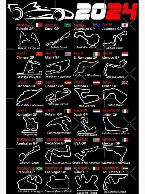 "Calendar Formula race cars 2024 named circuits" Poster for Sale by ideasfinder | Redbubble F1 Racing Poster, F1 Calendar, Race Calendar, Framed Calendar, Formula 1 Car Racing, Gilles Villeneuve, Racing Posters, Formula Racing, Formula 1 Car