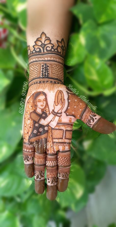 Karvachoth Mehndi, Designer Mehandi, Mehndi Classes, Karva Chauth Mehndi Designs, Baby Mehndi Design, Traditional Mehndi Designs, Front Mehndi Design, Karva Chauth, Mehndi Designs Bridal Hands