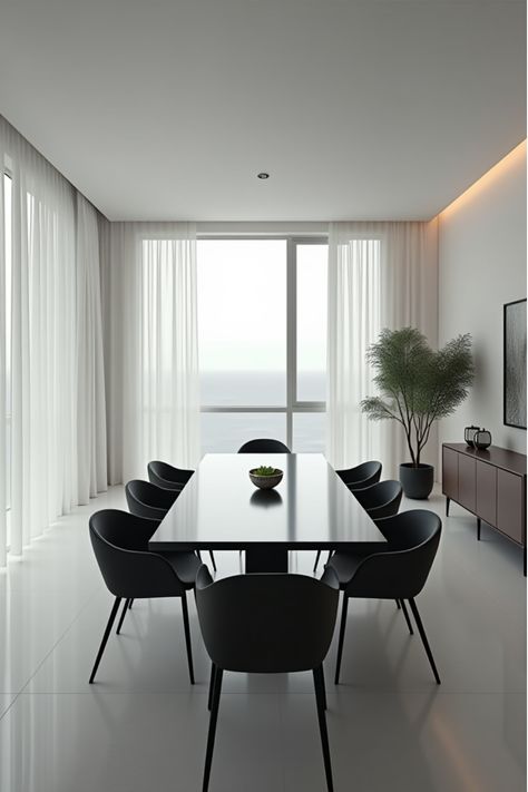 Contemporary minimalist dining room in black and white Minimalist Dining Area, Dining Room Paint Ideas, Room Paint Ideas, Dining Area Decor, Eclectic Dining Room, Eclectic Dining, Paint Trends, Traditional Dining Rooms, Dining Room Paint