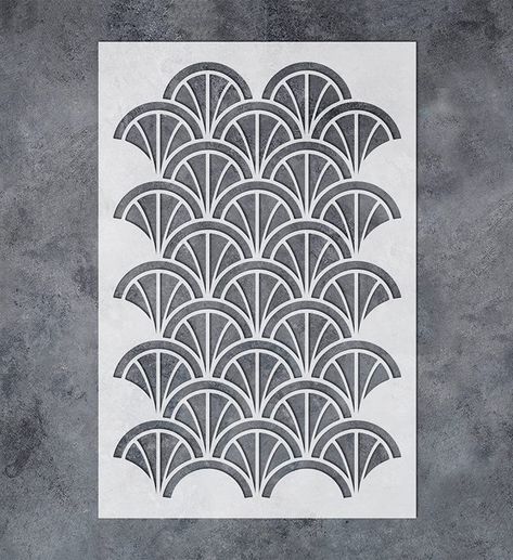 Geometric Pattern Stencil, Stencil Patterns For Furniture, Stenciled Accent Walls, Art Deco Stencil Patterns, Geometric Stencil Patterns, Art Deco Stencils, Waves Stencil, Fabric Stencil, Geometric Wall Stencil