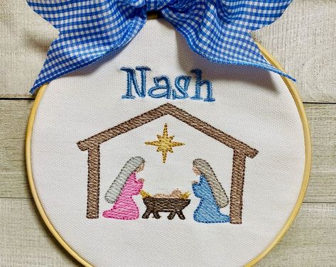 Christmas Nativity Ornament Painted Wood Baby Jesus in | Etsy Wooden Embroidery, Wooden Embroidery Hoops, Newborn Christmas, Nativity Ornaments, The Nativity, Christmas Nativity Scene, Hand Embroidery Projects, O Holy Night, Sweet Christmas