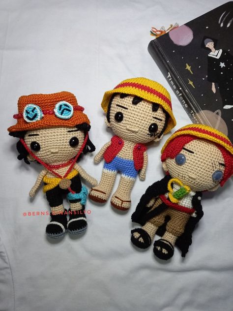 Inspired Anime Doll make sure to visit my shop and grab your One Piece Pattern ACE, LUFFY and SHANKS Luffy And Shanks, Pirate One Piece, Doll One Piece, One Piece Crochet, Ace One Piece, Crochet One Piece, Crochet Keychain, Anime Dolls, Crochet Patterns Amigurumi