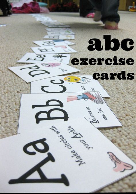 abc exercise cards | indoor alphabet fun for kids from teachmama.com #weteach Teaching Mama, Card Workout, Abc Activities, Learning Abc, Preschool Literacy, Movement Activities, Letter Activities, Tot School, Alphabet Preschool