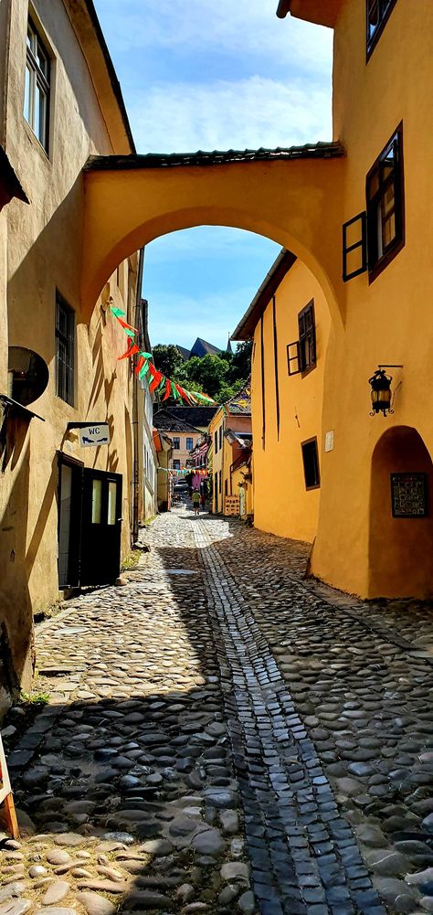 Sighișhoara's streets | #view| #aesthetic | #streets| #places 1 Point Perspective Street View, One Point Perspective Photo, 2 Point Perspective, View Aesthetic, Point Perspective, Street Photo, Street View, Architecture, Building