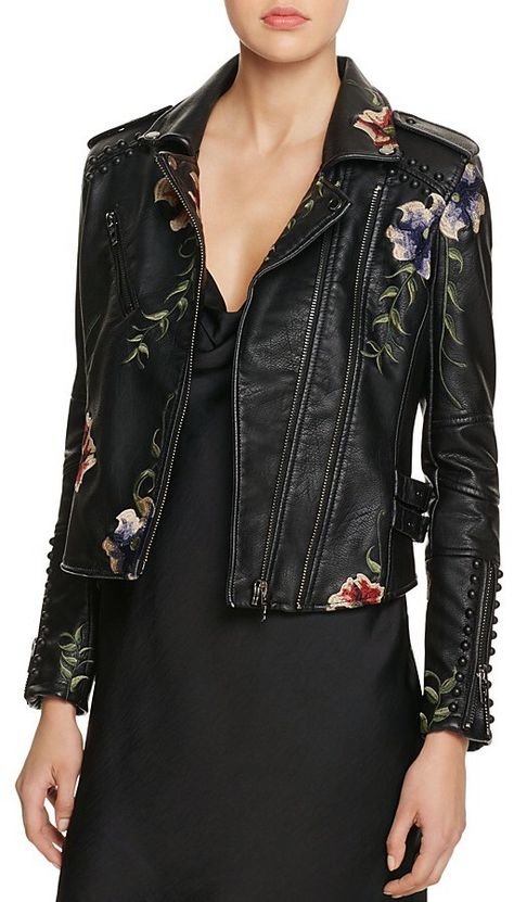 BLANKNYC Studded Embroidered Faux Leather Motorcycle Jacket - 100% Bloomingdale's Exclusive Beading Embellishment, American Themed Outfit, New Style Suits, Embroidered Leather Jacket, Gucci Inspired, Short Leather Jacket, Womens Wardrobe, Faux Leather Motorcycle Jacket, American Eagle Outfits