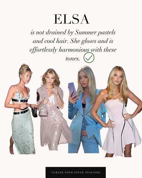 A Light Spring VS Light Summer comparison of Elsa Hosk 🤍 . #coloranalysis #colouranalysis #coloranalyst #lightsummer #lightspring #elsahosk Light Summer Vs True Summer, Light Summer Color Combinations, Light Summer Color Outfits, Spring Vs Summer Color Analysis, Light Spring Vs Light Summer, Light Spring Aesthetic, Light Summer Color Analysis, Light Summer Celebrities, Light Spring Outfits