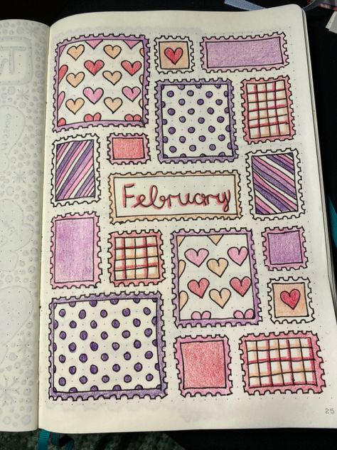 February Book Journal Spread, Doodle Notebook Cover, Jornal Idea February, February Journal Cover Page, Cover Of Journal Ideas, February Book Journal, February Reading Journal, February Journal Spread, February Journal Page