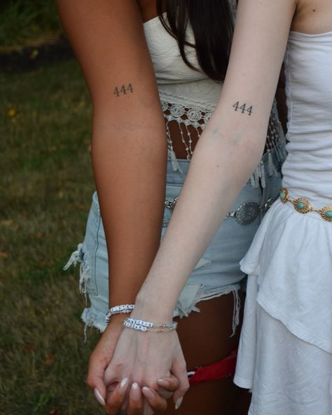 not my first rodeo Matching Tattoos Numbers, Tattoo Best Friend Matching, 444 Matching Tattoo, Sorority Tattoo, 3 Friend Tattoos, 444 Tattoos, Little Words Project Bracelets, Best Friend Matching Tattoos, Friend Matching Tattoos