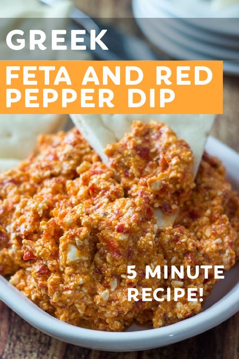 Greek Roasted Red Pepper Feta Dip, Red Bell Pepper Dip, Feta Roasted Red Pepper Dip, Fire Feta Recipe, Red Pepper Feta Dip, Red Pepper Dip Recipe, Pepper Dip Recipe, 2024 Meals, Roasted Red Pepper Dip