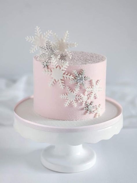 Snow Themed Cake, Pink Winter Onederland Cake, Christmas Themed Cakes Winter Wonderland, 1st Birthday Cake Winter, Winter Wonderland Smash Cake Girl, Winter Snowflake Cake, Winter Wonderland Tea Party, Pink Snowflake Cake, Pink Winter Wonderland Cake