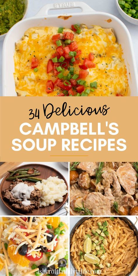 34 hearty and comforting Campbell's soup recipes. Campbells Slow Cooker Recipes, Easy Campbells Soup Recipes, Recipes With Canned Soup, Campbells Chicken Soup Recipes, Campbell Soup Recipes Dinners Simple, Cream Of Potato Soup Recipes Campbells, Recipes Using Campbells Soup, Canned Mushroom Soup Recipes, Campbells Recipes Easy