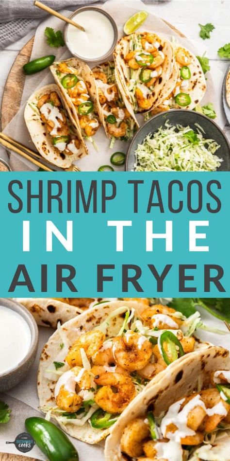 Air Fryer Shrimp Tacos, Shrimp Dinner Recipes, Lime Coleslaw, Air Fryer Shrimp, Healthy Coleslaw, The Best Air Fryer, Air Fryer Fish, Best Air Fryer, Shrimp Dinner