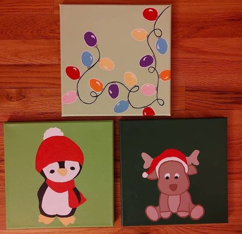 Christmas Paintings On Square Canvas, Christmas Paintings Ideas On Canvas, Easy Canvas Art Christmas, Simple Holiday Painting Ideas, Small Canvas Christmas Ideas, Christmas Themed Canvas Paintings, Gingerbread Man Canvas Painting, Christmas Canvas Ideas Easy, Small Painting Ideas Mini Canvas Christmas