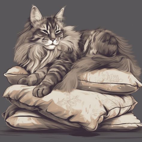 Cat Art: Maine Coon Mainecoon Cat Painting, Maine Coone Cat Drawing, Mainecoon Cat Art, Mainecoon Cat Drawing, Cat Face Drawing, Procreate Drawings, Maine Coone, Mainecoon Cat, Manx Cat