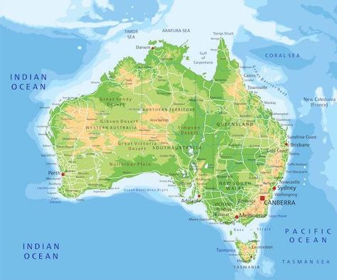 Physical Map of Australia Australia Facts For Kids, Australia Continent, Australia For Kids, Australia Facts, Places In Australia, Map Of Australia, Australia Country, Visit Sydney, Physical Map