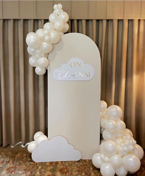 On cloud nine ☁️😍 @luxe_events_lincolnshire created this stunning baby shower backdrop with our cloud cut outs ay adding gold vinyl to personalise and we absolutely love it! #babyshower #babyshowerideas #babyshowerdecor #partysign Minimalist Gender Reveal Decor, Cloud Shower Theme, On Cloud 9 Backdrop, Baby Shower On Cloud 9, On Cloud 9 Theme, On Cloud Nine Baby Shower Theme, Cloud Nine Baby Shower Theme, On Cloud 9 Baby Shower Theme, Cloud 9 Baby Shower Theme