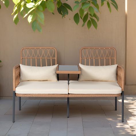 Outdoor Loveseats Space Saving Patio Furniture, Small Outdoor Furniture Ideas, Small Deck Patio Furniture, Japandi Patio Furniture, No Cushion Patio Furniture, Small Front Porch Ideas Seating, Mcm Patio Furniture, Patio Furniture For Small Spaces, Small Porch Seating