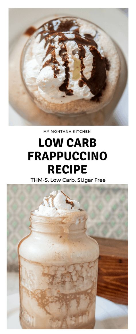 This Mocha Frappuccino Recipe is a decadent low carb coffee drink. Perfect for summer, or any time of the year, this low carb iced coffee is sure to keep you cool! #trimhealthymama #thm #thmcoffee #icedcoffee #lowcarb #keto #sugarfree #mymontanakitchen #lowcarbcoffee Low Carb Iced Coffee, Mocha Frappuccino Recipe, Thm Smoothies, Low Carb Coffee, Trim Healthy Mama Drinks, Fuel Pull, Mocha Frappuccino, Frappuccino Recipe, Low Carb Drinks