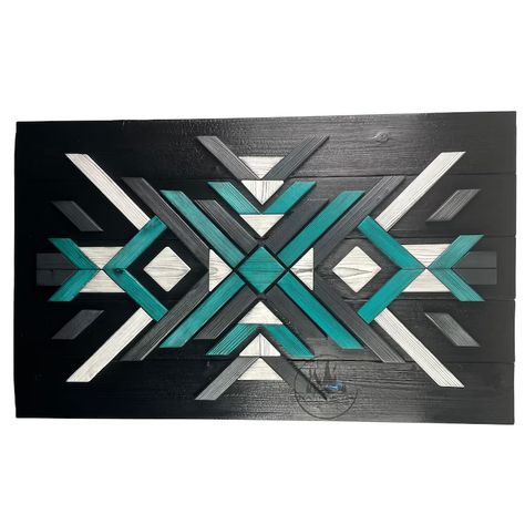 Mosaic Wood Wall Art Large Size Modern Rustic Decor Southwestern Shou Sugi Ban Ranch White Turquoise Black - Etsy Mosaic Wood Art, Rustic Wooden Signs, Geometric Wood Art, Flower Mosaic, Rustic Wood Wall Art, Indian Wall Art, Wood Art Diy, Large Wood Wall Art, Geometric Stencil