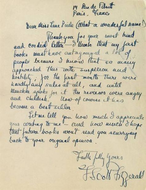 A letter to a fan. Scott And Zelda Fitzgerald, Famous Letters, Zelda Fitzgerald, Fitzgerald Quotes, Handwritten Letter, Famous Poets, F Scott Fitzgerald, Handwritten Letters, Famous Authors