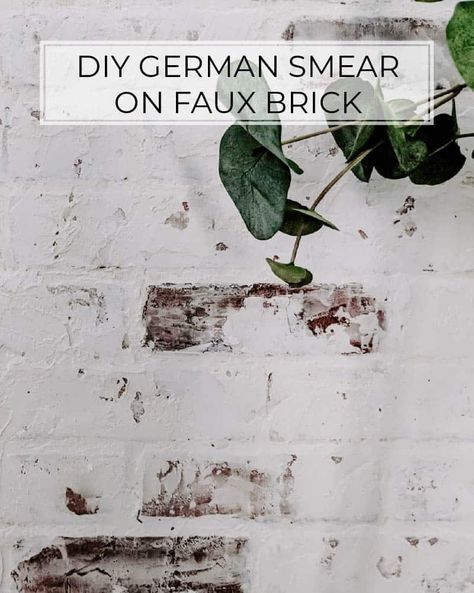 DIY German Smear Faux Brick Wall Tutorial Diy German Smear, German Smear Technique, Brick Wall Panel, German Smear, Faux Brick Wall Panels, Fake Brick, Faux Brick Wall, Brick Wall Paneling, Brick Accent Walls