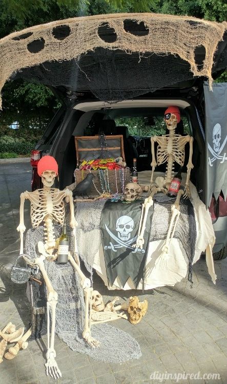 3 Awesome Trunk or Treat Ideas - DIY Inspired Goonies Trunk Or Treat, Pirate Trunk Or Treat Ideas For Cars, Pirate Trunk Or Treat Ideas, Pirate Trunk Or Treat, Skelton Ideas, Treasure Theme, Pirate Decorations, Halloween Car Decorations, Trunker Treat Ideas