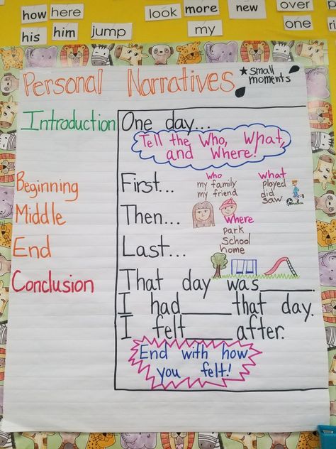 Narrative Anchor Chart First Grade, Writing Narratives 1st Grade, Teaching Small Moments In Writing, Personal Narrative 1st Grade, Personal Narrative Anchor Chart 2nd, Personal Narrative Anchor Chart 1st, Recount Writing Anchor Chart, Personal Narrative First Grade, Small Moment Writing First Grade