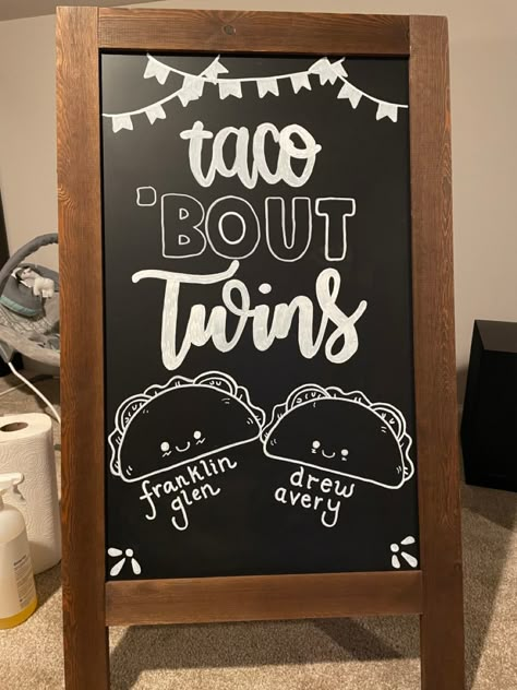 Taco About Twins Baby Shower Ideas, Gender Reveal Ideas For Party Twins, Twin Sprinkle Shower Ideas, Twin Baby Gender Reveal Ideas, Twin Boy Baby Shower Themes, Taco Bout Twins Shower Ideas, Twins Shower Ideas, Twin Girls Baby Shower Ideas, Baby Shower Themes Twins