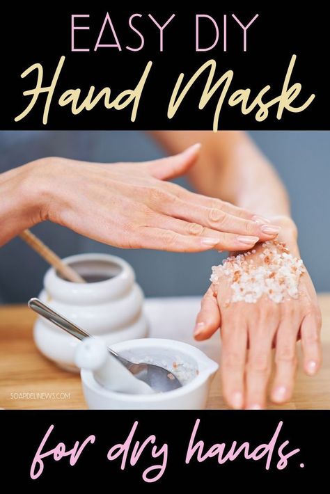 DIY Hand Mask for Dry Skin: A Simple 3-Ingredient Moisturizing Hand Mask for Dry Hands. If you are suffering from dry, cracked or chapped hands, then take action! This DIY hand mask for dry skin is an extra step you can take to nourish and hydrate skin when your regular moisturizer isn't enough. Diy Hand Mask Gloves, Hand Mask For Dry Hands, Diy Hand Mask, Dry Skin Home Remedies, Dry Hand Skin, Wrinkles Hands, Diy Spa Day, Chapped Hands, Natural Skincare Recipes