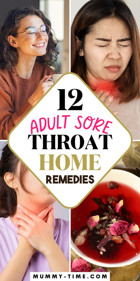 Find quick and simple sore throat remedies for adults! 🍋💧 These home treatments will help ease your discomfort and get you feeling better in no time. Whether it's a warm drink or a natural remedy, we’ve got you covered. Save this pin for your sore throat relief! 📌🌿 Cold And Sore Throat Remedies, Essential Oils For Sore Throat Gargle, Sour Throat Remedies For Adults, Natural Remedy For Body Aches, Throat Clearing Remedies, Drink For Sore Throat And Cough, Diy Throat Remedies, Snacks For Sore Throat, Allergy Sore Throat Remedy