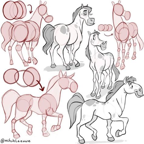 How To Draw Horses, Horse Drawing Tutorial, Mitch Leeuwe, Disney Horses, Drawing Horses, Horse Cartoon, Animal Caricature, Learning To Draw, Horse Sketch