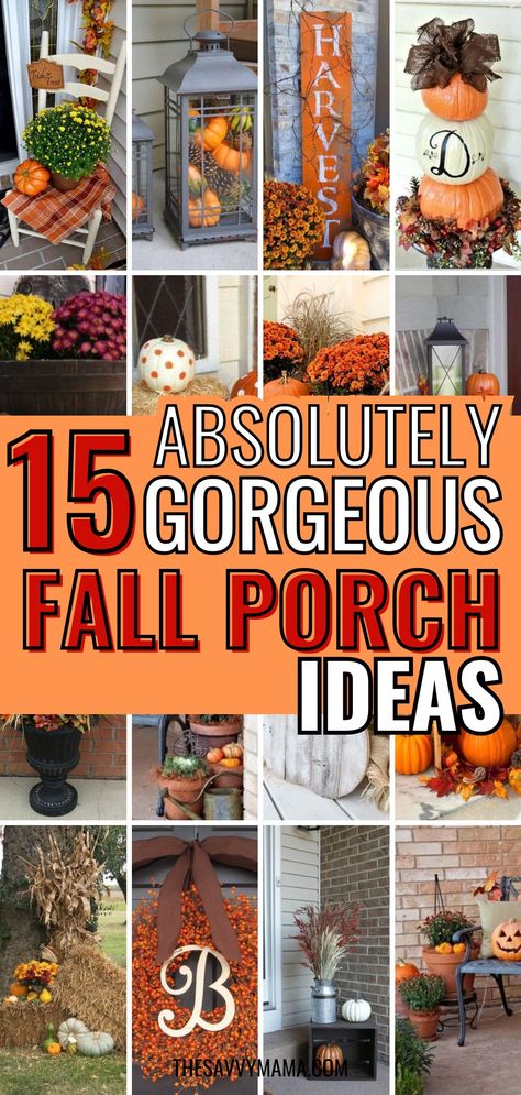 Transform your front doors into a cozy autumn retreat with these 15 budget-friendly fall porch ideas! Whether you're decorating a small space or a rustic setting, these DIY projects will bring a touch of seasonal style to your home. Perfect for adding a cheap and chic vibe to your porch, these ideas are easy to implement and perfect for anyone looking to embrace the cozy feel of autumn. Start your fall decorating project today! Fall Porch Decorating Ideas Corn Stalks, Front Of House Fall Decor Ideas, Fall Decor Ideas For Front Door, Fall Decoration Ideas For Outside, Fall Porch Crafts Diy, Diy Fall Decor For Porch, Fall Decor Ideas Outside, Diy Outside Fall Decorations, Fall Backyard Decorating Ideas