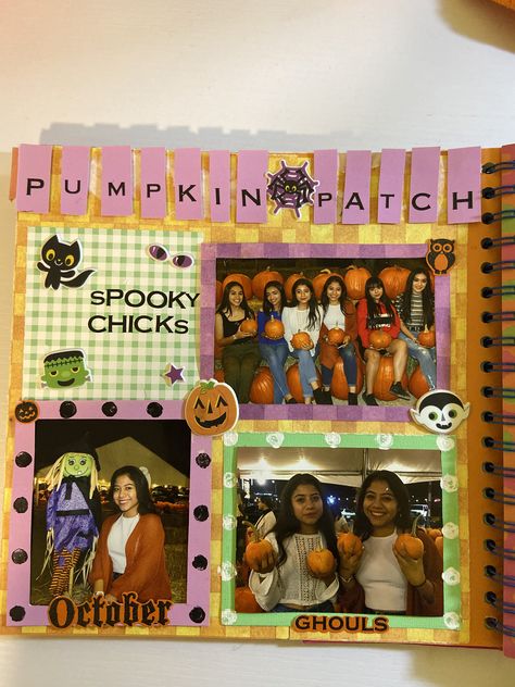 Halloween Scrapbooking Ideas, Fall Scrapbook Layouts Ideas, Scrapbooking For Best Friend, Scrapbook Ideas Halloween, Pumpkin Patch Scrapbook Layouts, Scrapbook Halloween Ideas, Scrapbook Ideas Pictures, October Scrapbook Ideas, Halloween Scrapbook Ideas