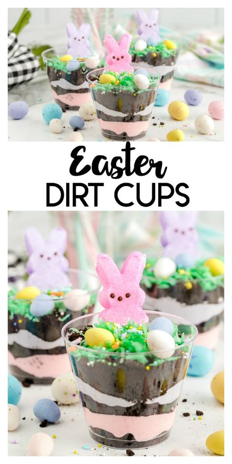 Dirt Cups Easter, Easter Dirt Cups, Oreo Dirt Dessert, Dirt Dessert Recipe, Dirt Dessert, Easter Deserts, Oreo Dirt, Easter Party Food, Dirt Cups