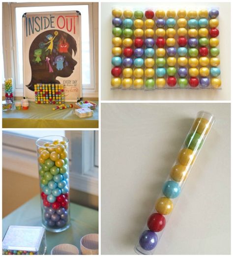 Inside Out Emotions Party - My Insanity. Memory Gumball Party Favors. Inside Out Kids Activities, Inside Out Memories Ball, Diy Inside Out Memory Orbs, Inside Out Table Decorations, Inside Out Core Memory Balls, Inside Out Baby Shower Ideas, Inside Out Decoration Ideas, Inside Out Room Decor, Inside Out Treats