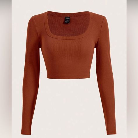 -Cropped -Never Worn -Nwot -Super Cute -Good For Layering Or Normal -Super Cute With Jeans -Size Xs -Burnt Orange Orange Long Sleeve Top, Burnt Orange Clothes, Burnt Orange Top, Brown Long Sleeve Shirt, Orange Tops, Adam Cole, Brown Crop Top, Orange Tees, Goth Clothing