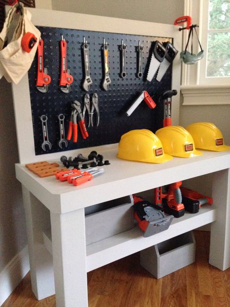 Play Work Bench, Play Tool Bench, Toy Tool Bench, Kids Workbench Diy, Kids Tool Bench Diy, Diy Kids Tool Bench, Diy Tool Bench, Tool Bench For Kids, Diy Kids Workbench