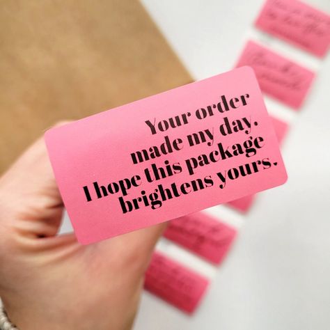 "Your Order Made My Day and I Hope This Package Brightens Yours"  Vibrant stickers to show your appreciation and add a pop of colour to your packages.  Perfect for small businesses! ABOUT THESE STICKERS:  + Colour Options: Gauva Pink or Sky Blue + Style: Rectangle with rounded corners + Measurements: 2.25 inches x 1.25 inches + Durable thermal printed label with strong adhesive back  Shop our other stationery products here:  www.etsy.com/shop/paperbirchart Stay connected with us @paperbirchart o Small Business Introduction Post, Business Sticker Ideas, Orders Packaging, Small Business Shipping, Stickers Small Business, Fragrance Advertising, Small Business Marketing Plan, Etsy Packaging, Small Business Stickers