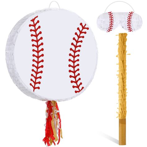 PRICES MAY VARY. Package Include: you will get 1 piece large baseball pinata (15.74 x 15.74 inches),1 piece of adjustable eye mask,1 piece pinata stick and confetti decoration, such a complete set can meet all the needs of party baseball pinata games, you do not have to worry about not having a banging stick or blindfold,you will have an unforgettable birthday party experience with your kids and family with this baseball pinata Large Size: the baseball pinata is 15.74 x 15.74 inches, large enoug Baseball Pinata, World Series Party, Baseball Birthday Party Games, Birthday Party 15, Sport Birthday Party, Baseball Theme Birthday Party, Sport Birthday, Pinata Stick, Baseball Theme Birthday