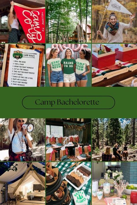 Camping Setup Ideas Campsite, Lake Themed Bachelorette Party, Summer Camp Bachelorette Party, Summer Camp Bachelorette, Camping Setup Ideas, Themed Bachelorette Party Ideas, Bachelorette Party Lake, Glamping Bachelorette Party, Camping Setup