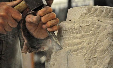 In just several days, sculptor Simon Verity recreated a 13th century statue head that was once in the Notre Dame Cathedral in Paris and is now part of the Nasher Museum of Art's collection. Duke stude