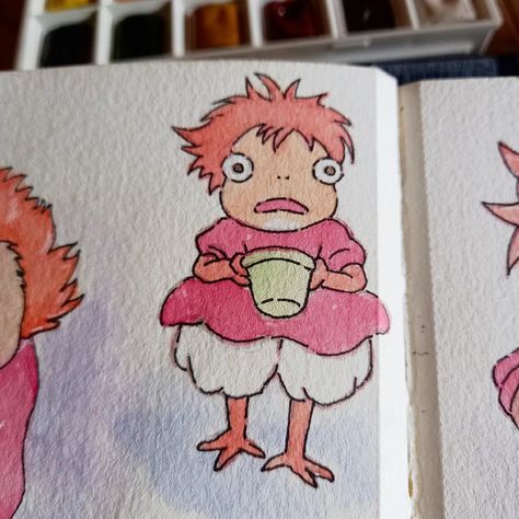 Studio Ghibli Pencil Drawings, Studio Ghibli Drawing Sketches, Ponyo Watercolor, Ponyo Sketch, Hello Kitty Watercolor, Ponyo Drawings, Studio Ghibli Sketch, Studio Ghibli Drawings, Studio Ghibli Watercolor