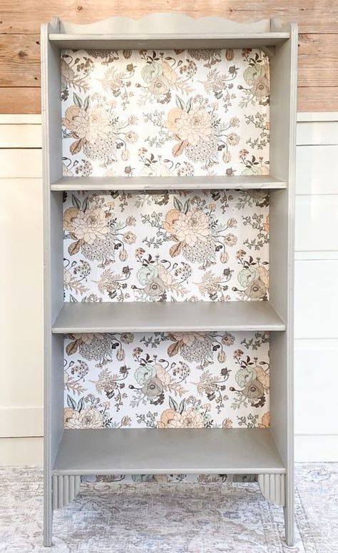 Old Dresser Into Bookshelf, Upcycle Old Bookshelf, Diy Bookshelf Repurpose, Bookshelf With Wallpaper Backing Nursery, Wallpaper Bookshelf Diy, Book Shelf Upcycle Diy Projects, Colorful Bookcase Paint, Diy Bookshelf Cabinet, Painting A Bookshelf Ideas