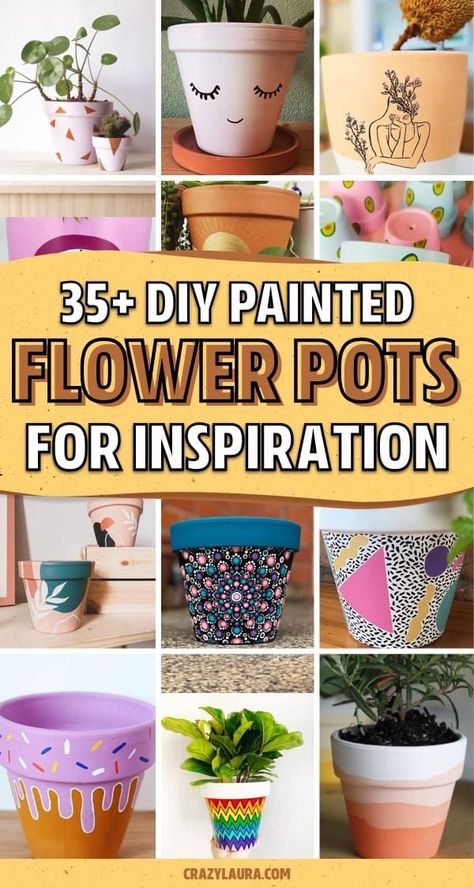 Whether you want to add some decoration to your terracotta pots or you want to transform your planters with a hand painted boho vibe… check out these awesome home DIY painted flower pot ideas for inspiration to make yours perfect! #paintedflowerpot #gardenideas #diy #gardenprojects Decorated Clay Pots Terra Cotta, Pottery Painting Ideas Flower Pot, Ideas For Terracotta Pots, Small Plant Pots Ideas, Painting Clay Flower Pots, Diy Decorated Pots For Plants, Paint A Terracotta Pot, Diy Painting Clay Pots, Crafts With Flower Pots