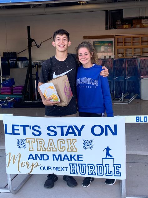 Pole Vault Hoco Proposal, Track Sadies Proposal, Hurdle Promposal, Track And Field Hoco Proposal, Promposal Ideas Track And Field, Track And Field Promposal, Hoco Proposals Ideas Track, Track Prom Proposal Ideas, Track Themed Promposal