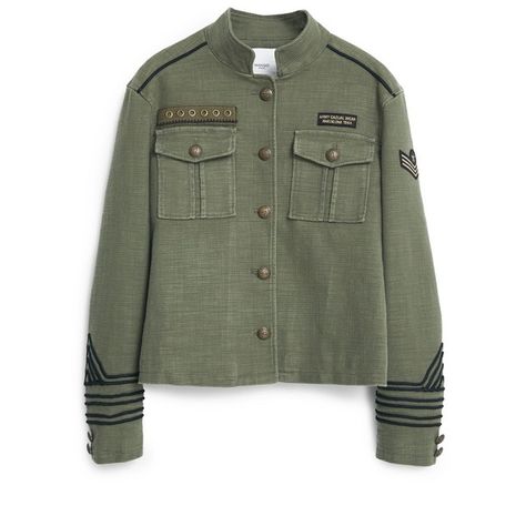 Military-Style Jacket (2.855 RUB) ❤ liked on Polyvore featuring outerwear, jackets, tops, coats, flap jacket, button jacket, long sleeve jacket, cotton military jacket and military style jacket Jackets Cropped, Green Khaki Jacket, Cropped Military Jacket, Military Field Jacket, Military Inspired Jacket, Patch Jacket, Military Jacket Green, Green Field, Khaki Jacket